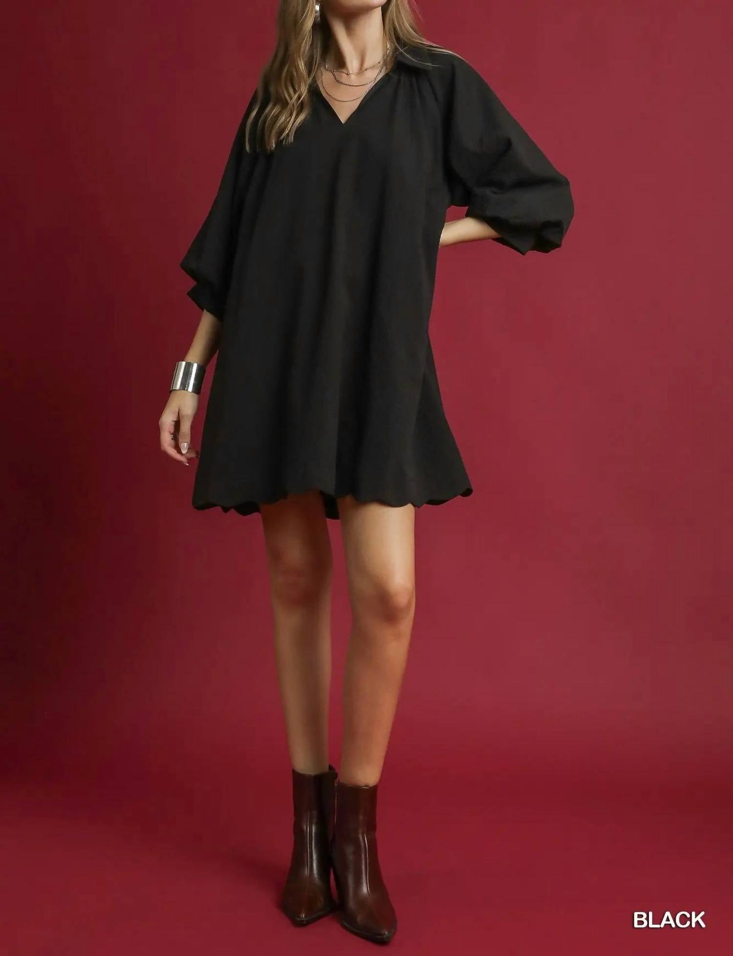 Umgee - A-line Mini Dress With Scallop Hem