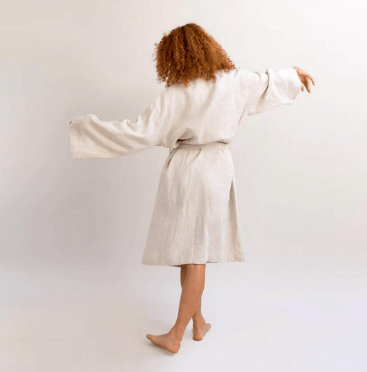 Piglet In Bed - Linen Drawstring Robe