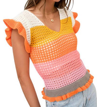 Blue B - Keesha Crochet Knitted Multi Stripe Ruffle Sleeve Top