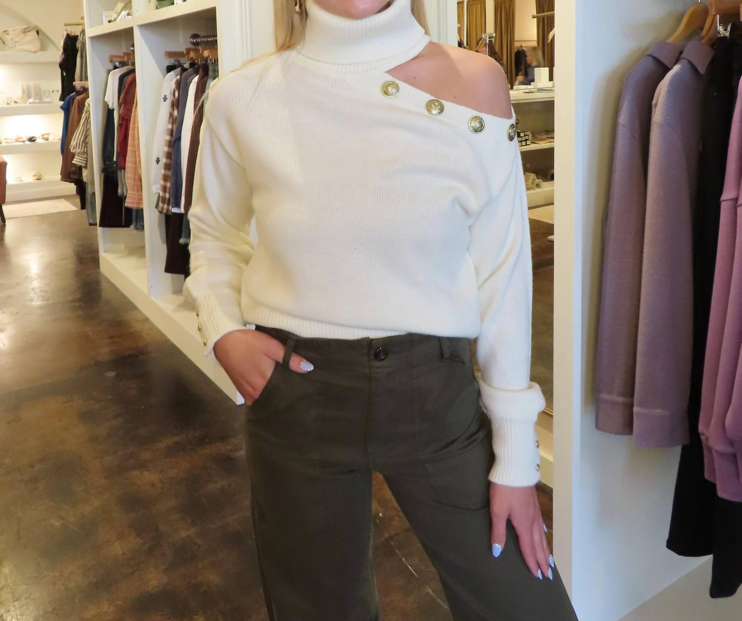 Elan - Cold Shoulder Turtleneck Sweater