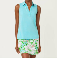 Lilly Pulitzer Dune Sleeveless Polo Top in heathered capri blue - women's blouse