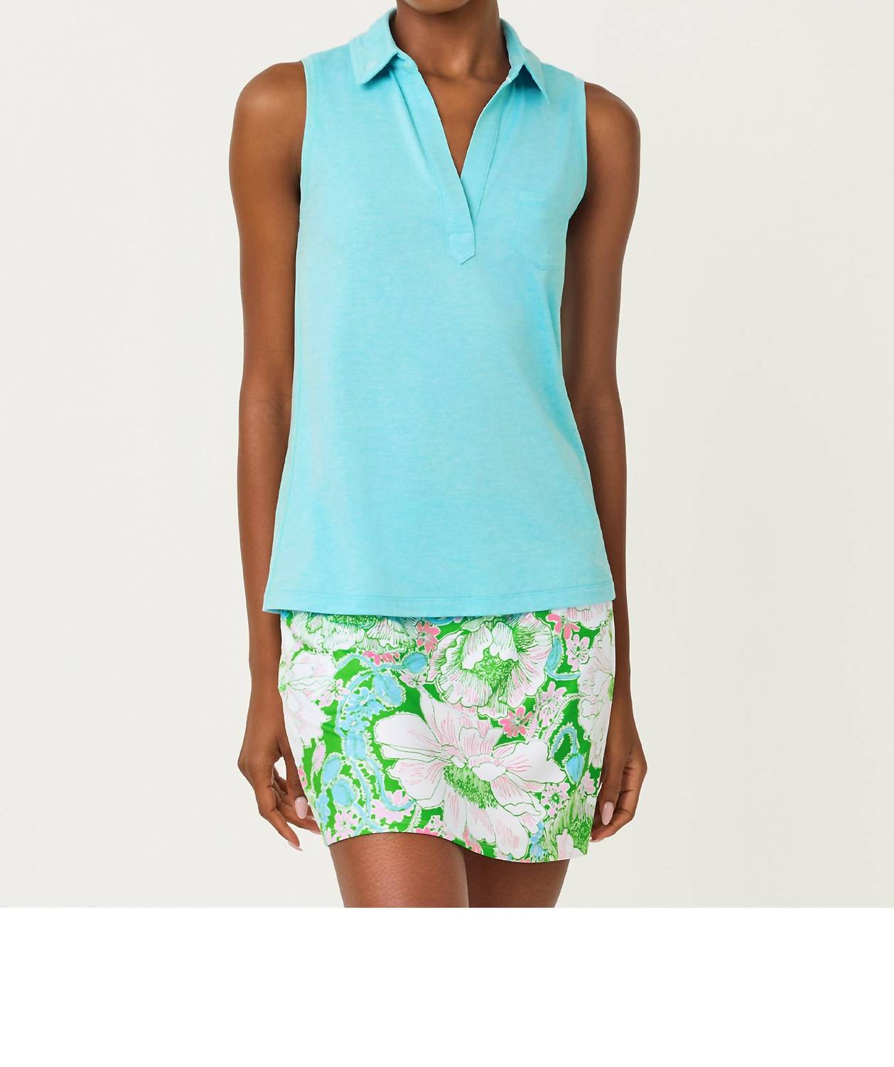 Lilly Pulitzer Dune Sleeveless Polo Top in heathered capri blue - women's blouse