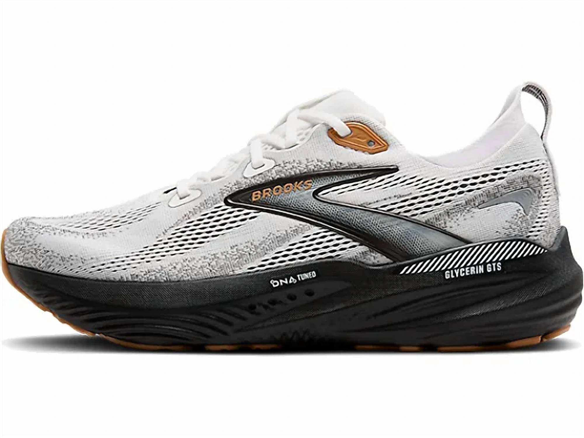BROOKS Men's Glycerin Gts 22 Running Shoes in white grey black 2 - men's shoe - detail view