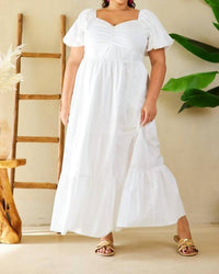Skies Are Blue - Bubble Hem Poplin Maxi Dress - Plus