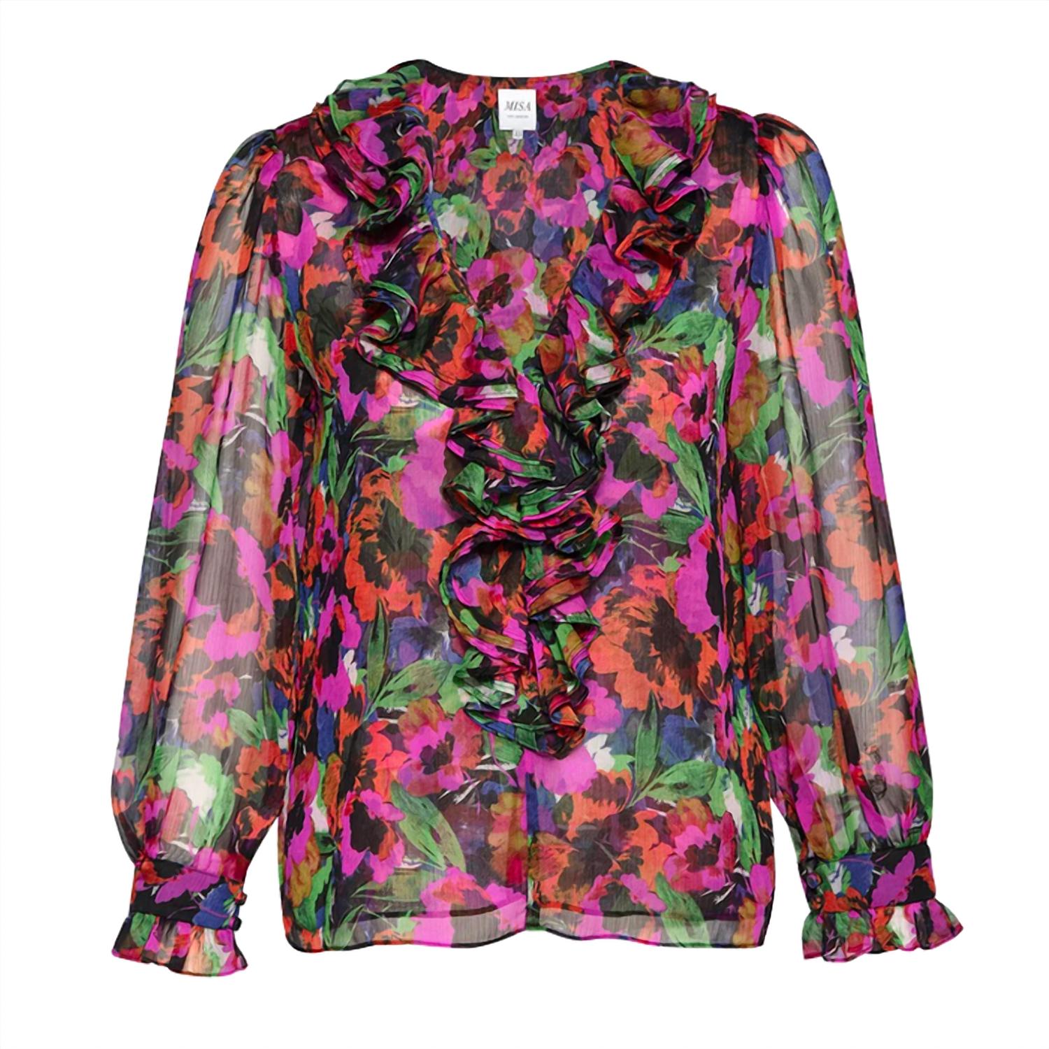 Misa Los Angeles Florence Chiffon Top in jewel tone flora - women's blouse - alternate view