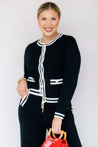 AZI Sara long sleeve button cardigan in black - women's cardigan - alternate view