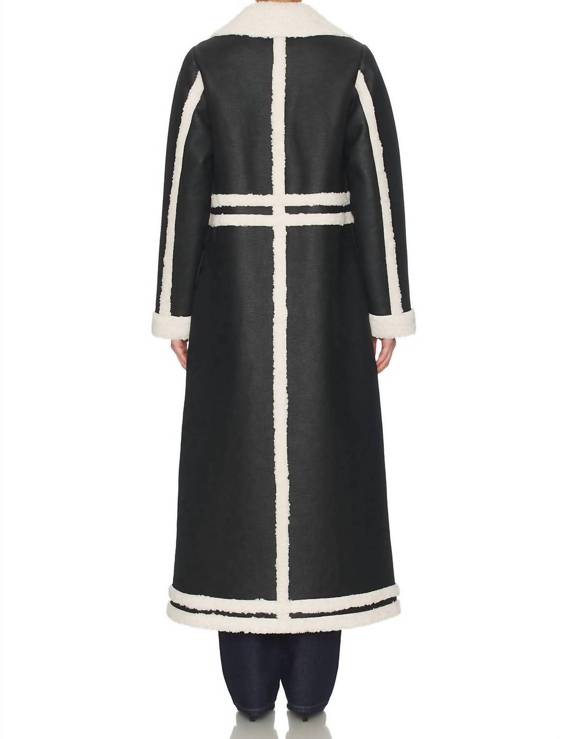 Show Me Your Mumu Swiss Alps Coat in black faux leather with sherpa - women's jacket - detail view