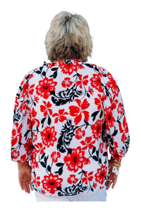 Multiples - Puff Sleeve Ruffle Shirred Woven Top