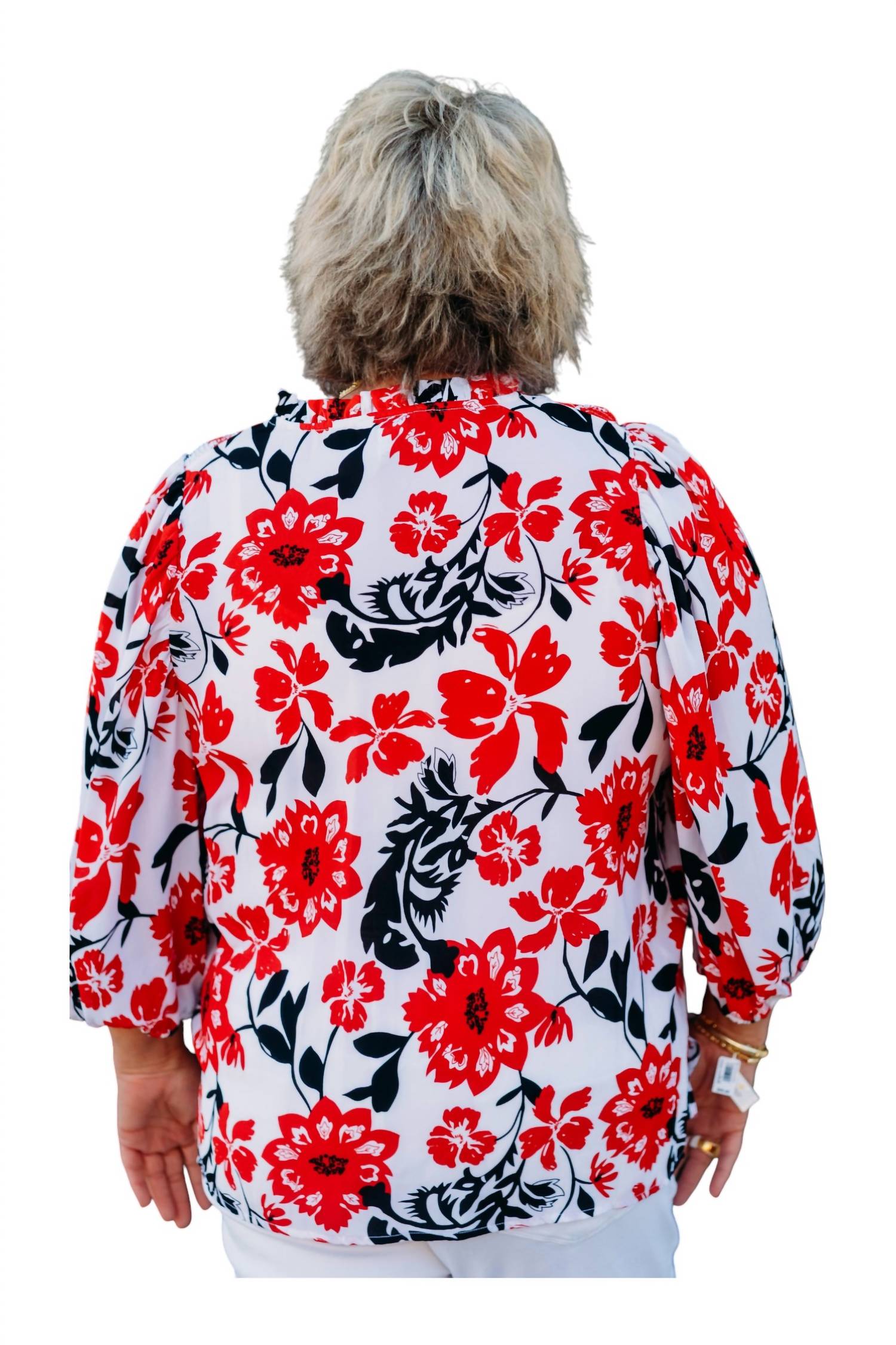 Multiples - Puff Sleeve Ruffle Shirred Woven Top