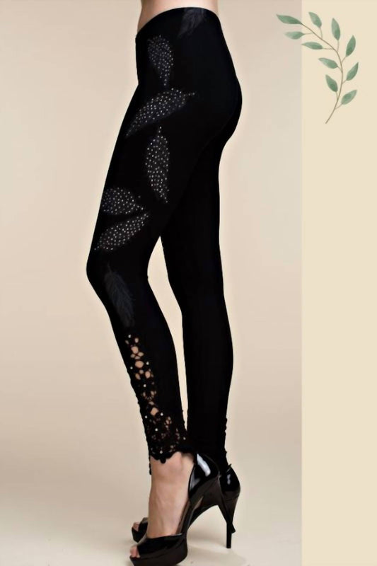 Vocal Apparel - Vocal Leaf Print Rhinestone Leggings