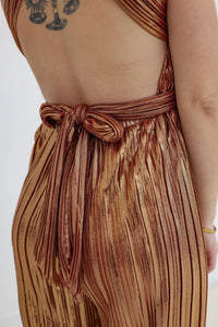 ENDLESS BLU. Goddess Jumpsuit in gold - women's pants - alternate view