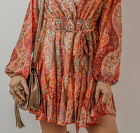 Legend Or Lies - Boho Paisley Pleated Belted Dress