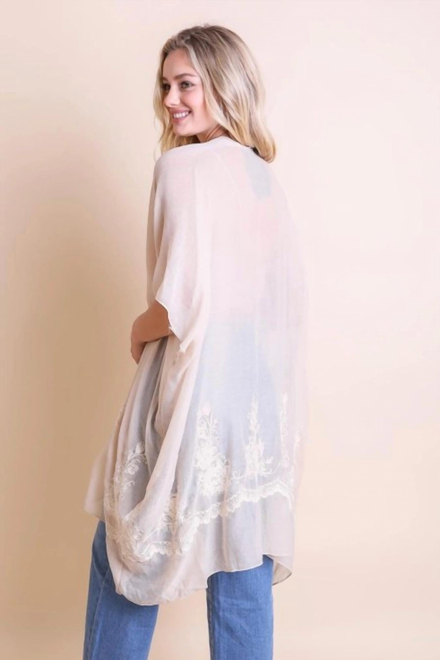 Leto - Lightweight Floral Embroidered Tassels Boho Festival Kimono Wrap