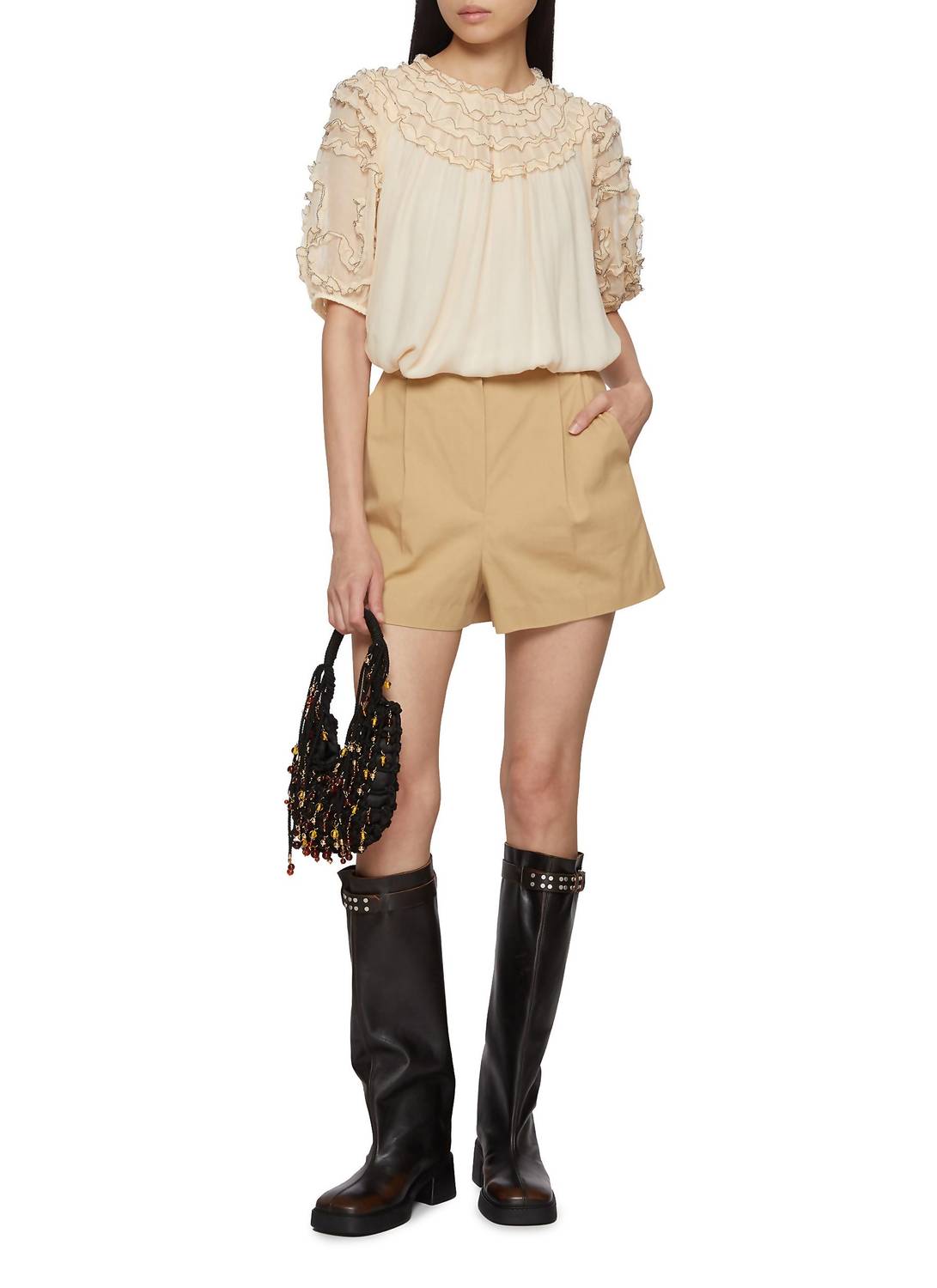 Ulla Johnson - Isolda Silk Smocked Short Sleeve Blouse