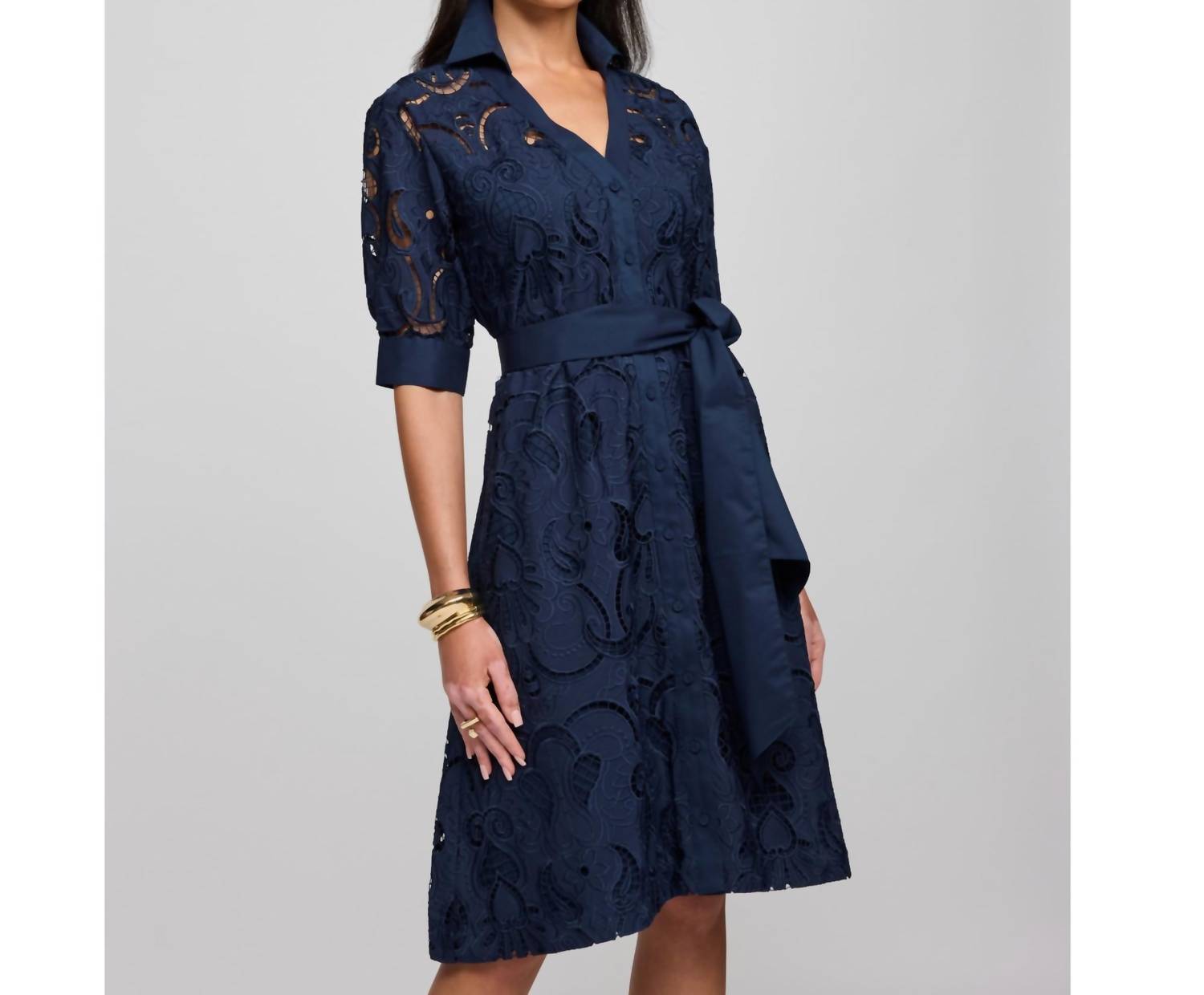 Hinson Wu - Luca Elbow Sleeve Embroidered Eyelet Dress