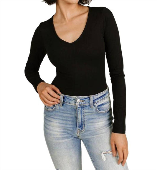 Ampersand Ave - Bodysuit Long Sleeve V-Neck Top