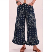 Lovlov - Paisley Ruffle Hem Wide Leg Pants