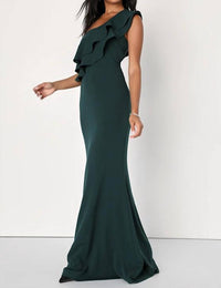 Lulus Grand Beauty Ruffled One-shoulder Mermaid Maxi Dress in emerald - women's dress - detail view