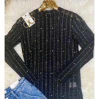 Merigold Kiss - Black Stardom Mesh Top with Gold Metallic Accents