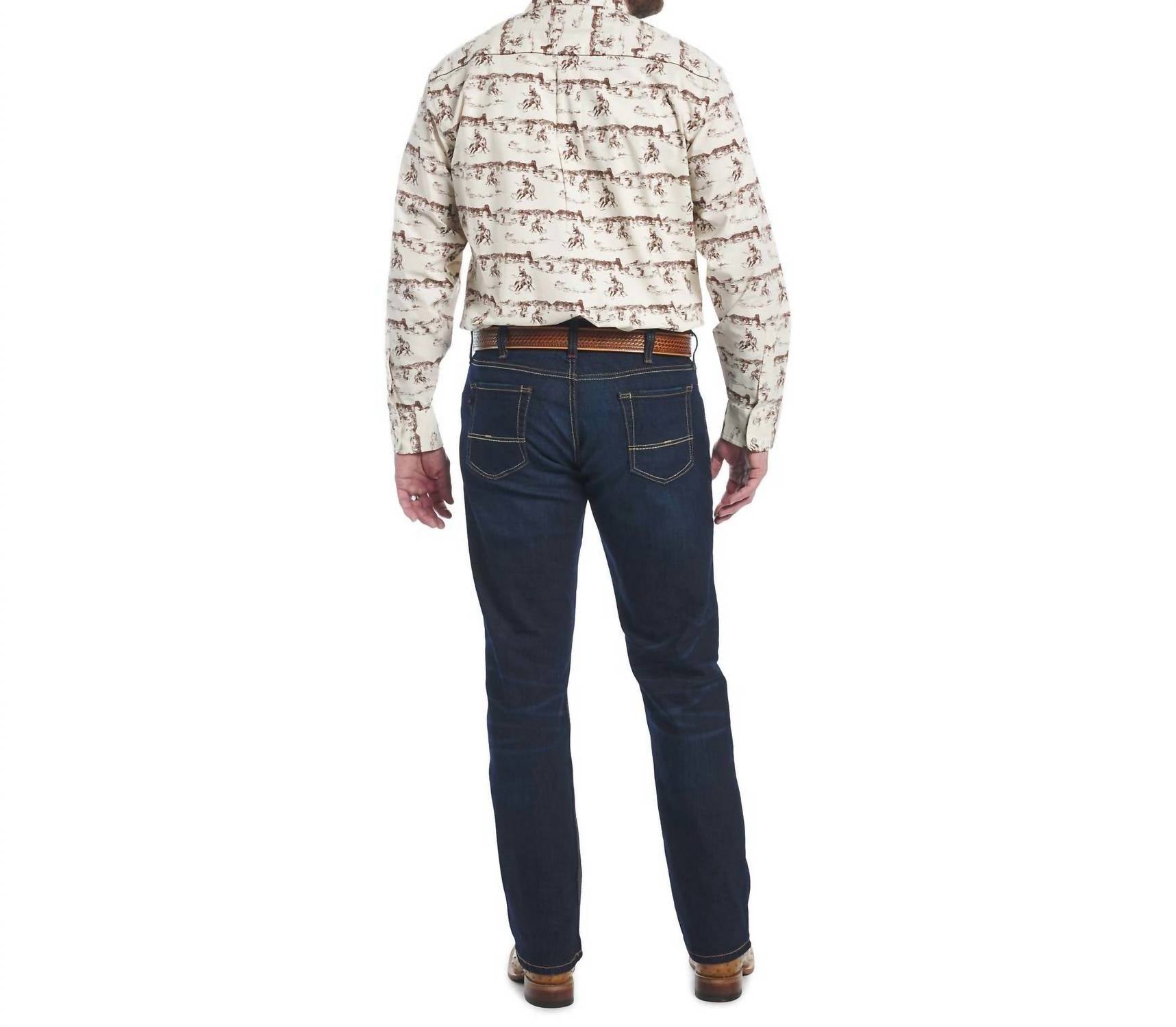 Justin Cowboy Way Pearl Snap Shirt in horse scene - men's shirt - alternate view