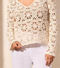Tribal - Open Fancy Crochet V-neck Sweater