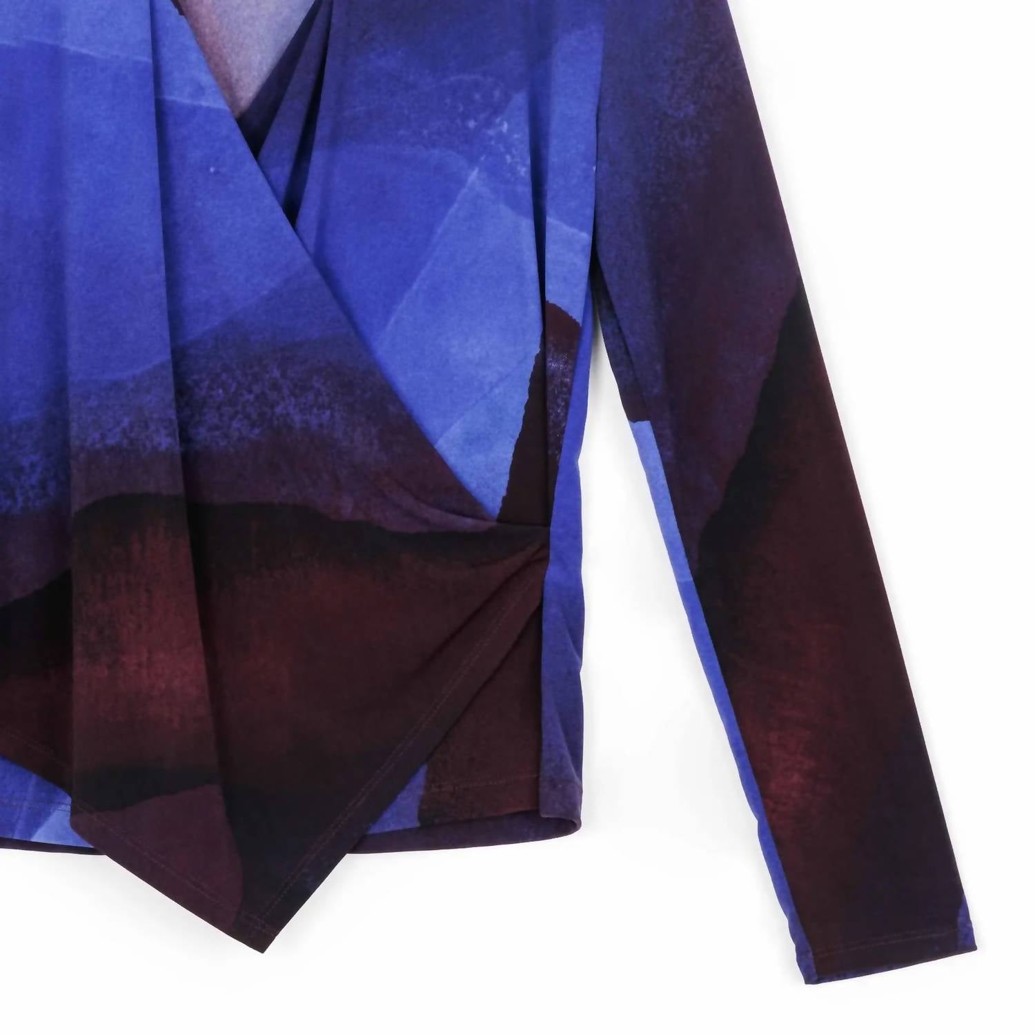 CLARA SUNWOO Long Sleeve Crossover Faux Wrap Top in purple multi 1 - women's blouse - view 5
