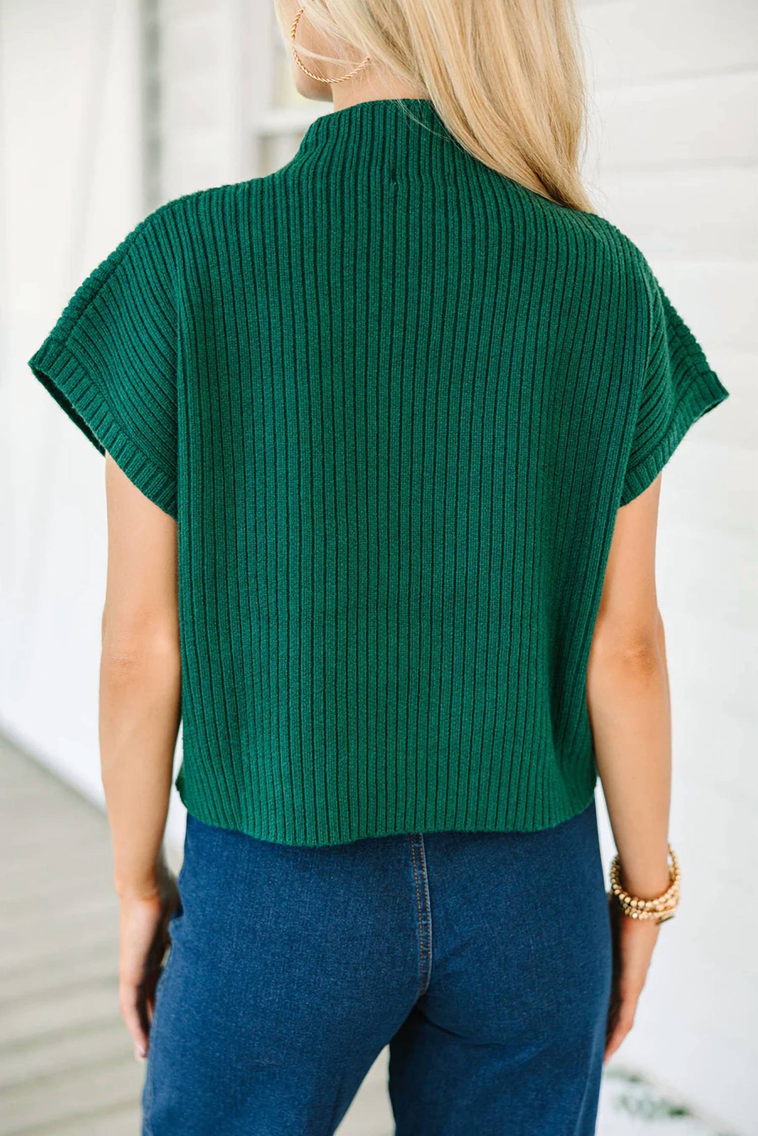 Dear Lover - Patch Pocket Ribbed Knit Short Sleeve Sweater