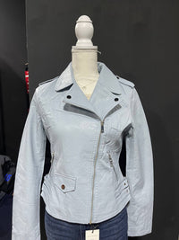 Coalition LA Women's Leather Jacket in baby blue - women's jacket - detail view