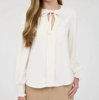 Blu Pepper - Necktie Long Sleeve With Smocked Cuff Top