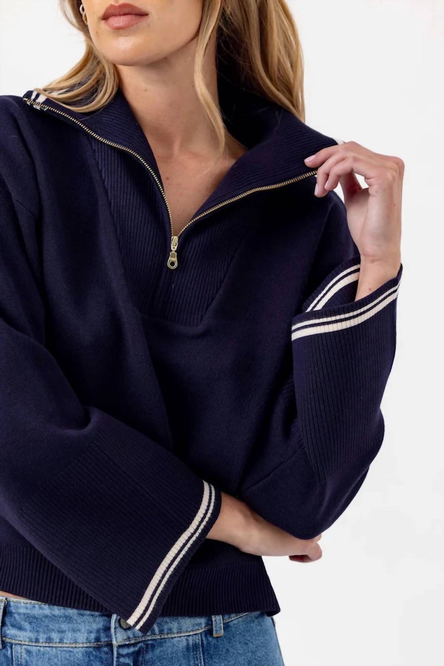 sundays Maren Long Sleeve Sweater in navy - women's sweater - alternate view
