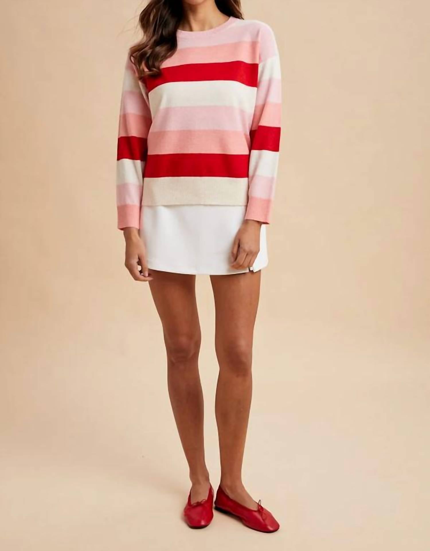AnnieWear Valentine Color Block Stripe Sweater in pink stripe - women's sweater - view 5