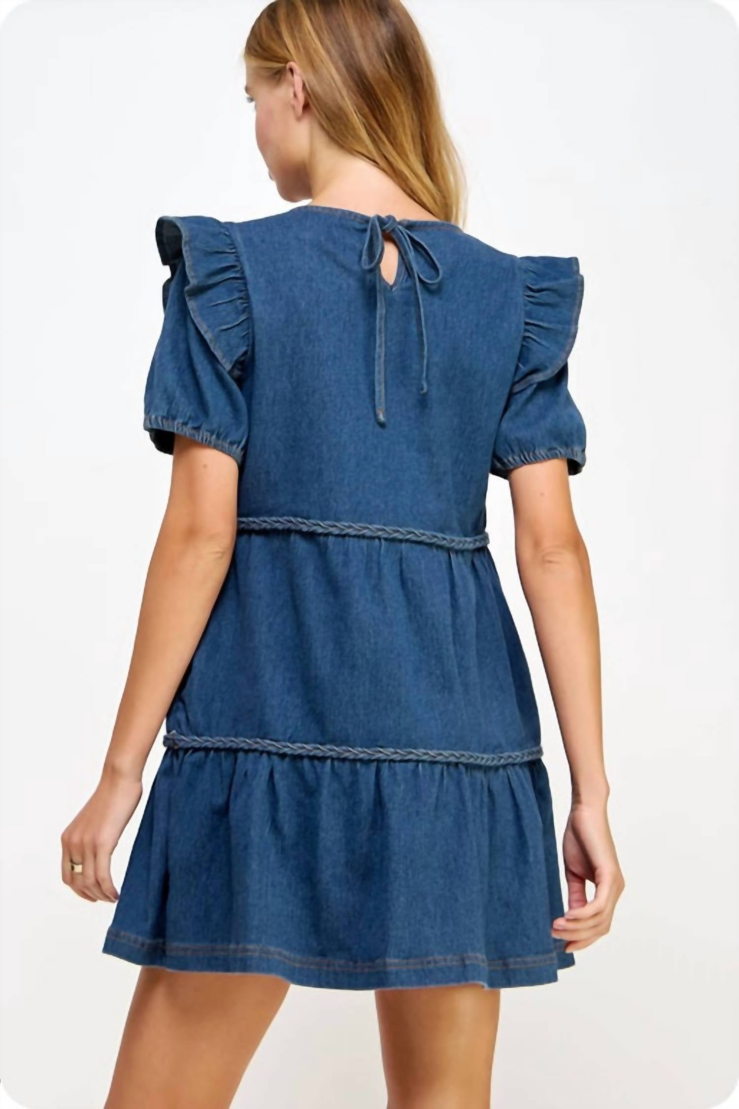 Strut & Bolt - Braid Trim Detail Tiered Mini Dress