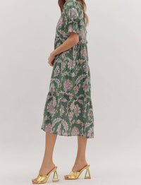 Entro - Floral Puff Sleeve Midi Dress