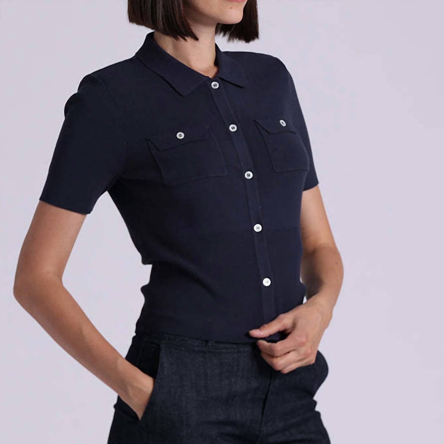 Minnie Rose - Short Sleeve Collar Shirt With Pockets