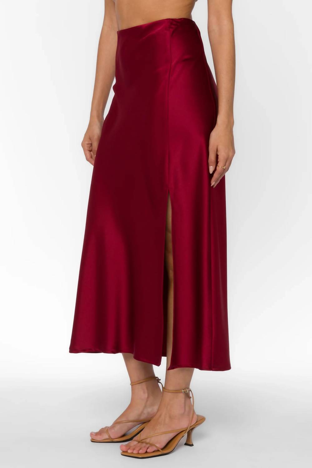 Velvet Heart Gypsy Satin Slip Skirt in crimson - women's skirt - alternate view