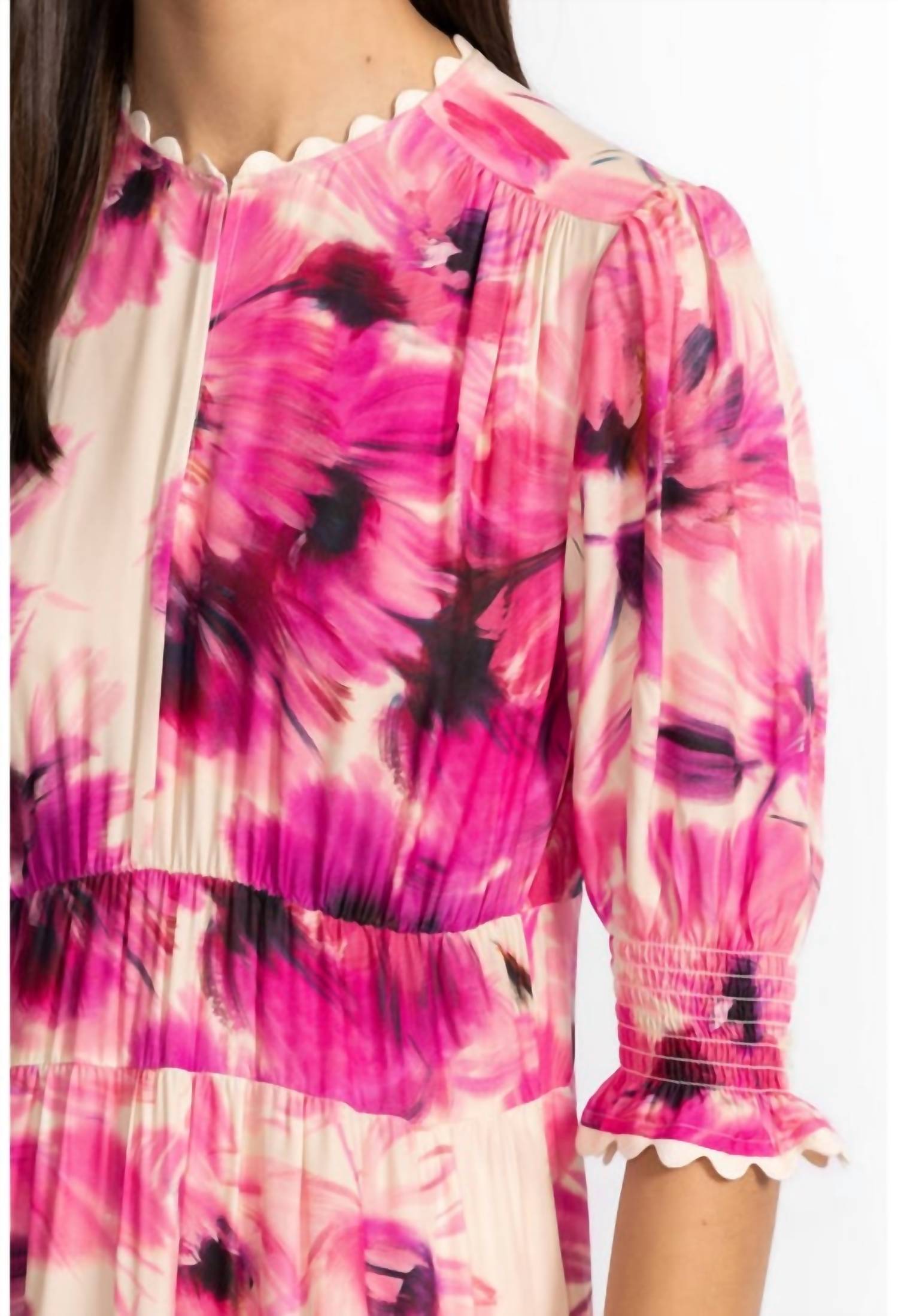 Johnny Was Women's Daphne Tea Length Dress in Pink, Size Large, Floral