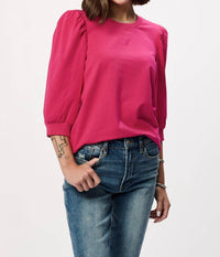 Another Love Tamryn Short Puff Sleeve Top in pink paradise - women's blouse
