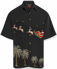 Bamboo Cay - Men's Flying Santa Embroidered Christmas Shirt