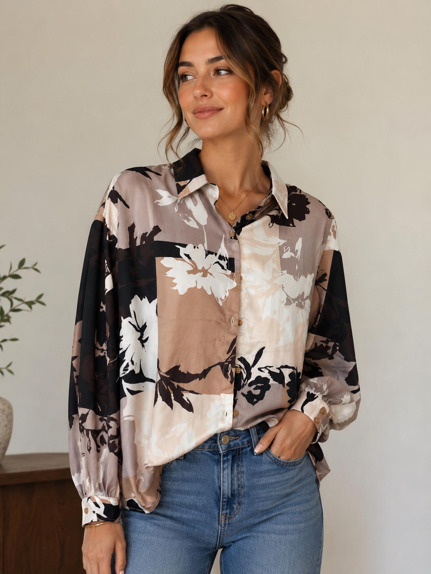 Jade - Floral Button-Front Blouse