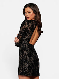 Sherri Hill - Lace Sequin Open Back Cocktail Dress