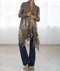 Lovestitch - Western Floral Knit Fringe Trim Cardigan