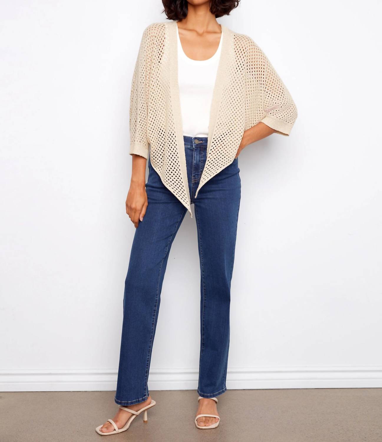 Charlie B - Crochet Lurex Tie-front Bolero