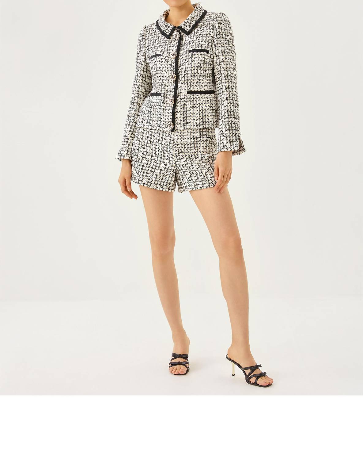 Lilly Pulitzer Kalara Boucle Jacket in coconut lurex houndstooth boucle - women's jacket - detail view