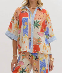 entro Valentina Button Front Top Top in beige - women's blouse