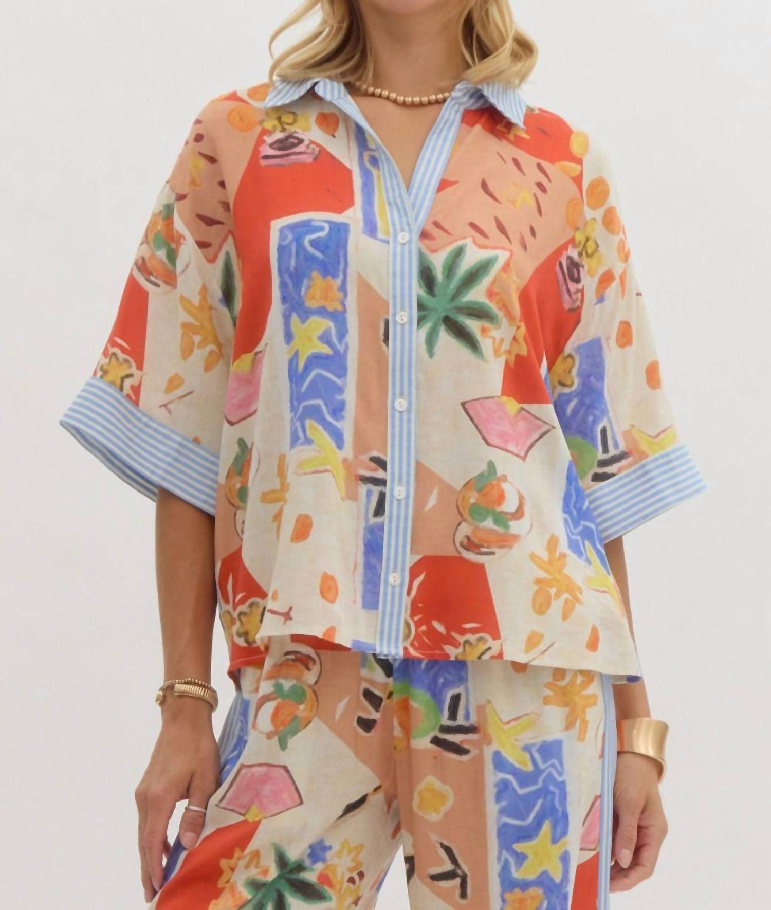 entro Valentina Button Front Top Top in beige - women's blouse
