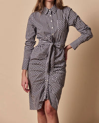 THE SHIRT The Wrap Front Dress in black check - women's dress