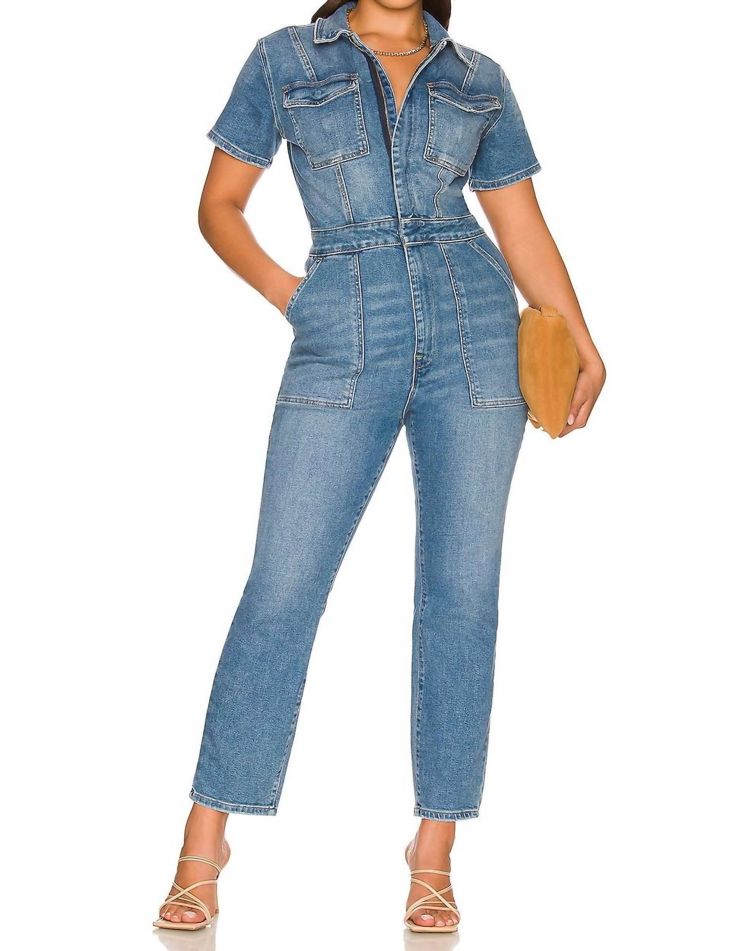 Good American - Fit For Success Short-sleeve Button-up Jumpsuit