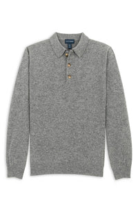 Scott Barber Fine Gauge Cashmere Polo Sweater in pewter heather - men's shirt - view 4