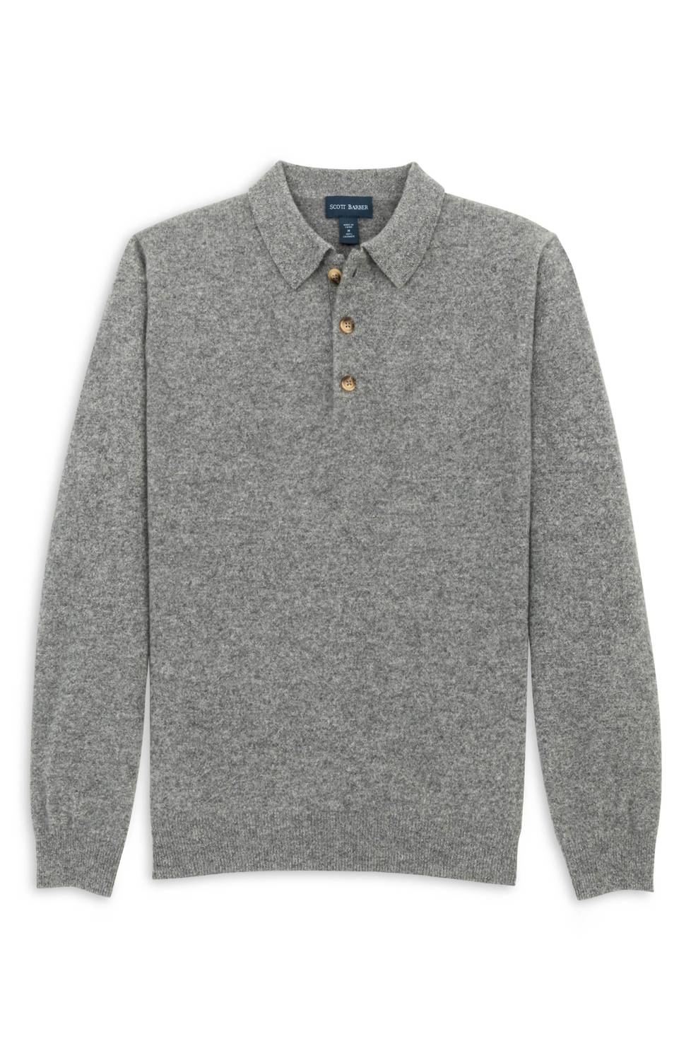 Scott Barber Fine Gauge Cashmere Polo Sweater in pewter heather - men's shirt - view 4