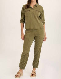 XCVI Squire Twill Banded Hem Casual Pants in kombu pigment - women's pants